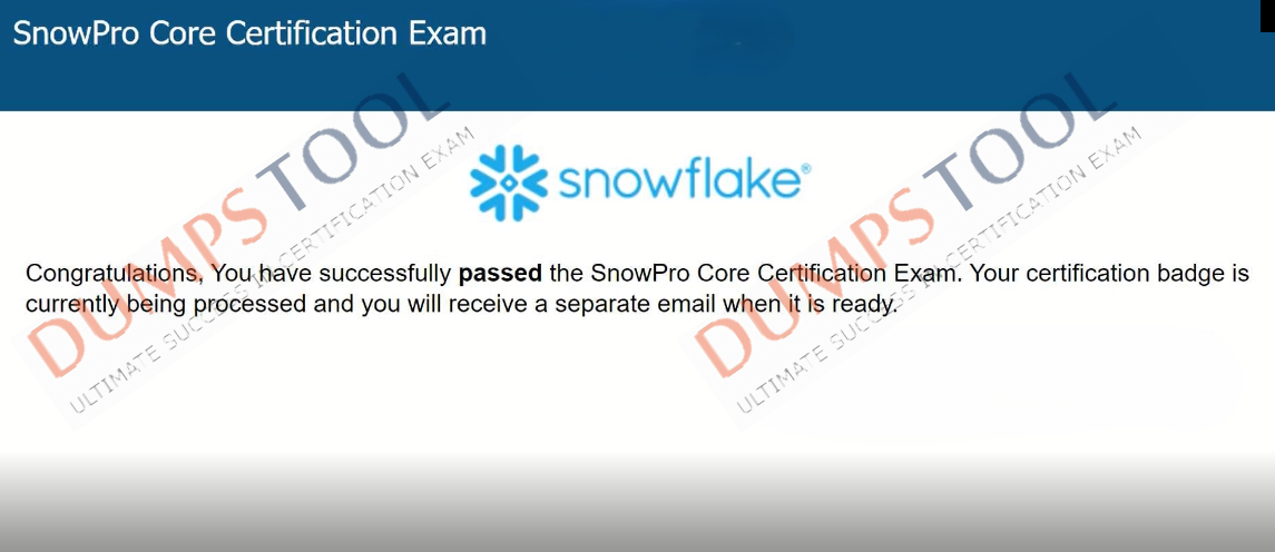 Verified passing score report for the Snowflake SnowPro-Core exam 2