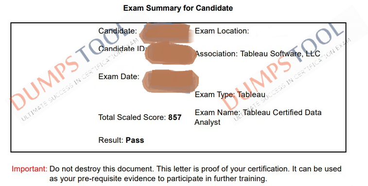 Verified passing score report for the Tableau TDA-C01 exam 1