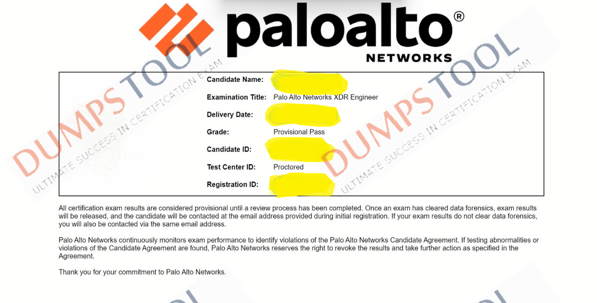 Verified passing score report for the Paloalto Networks XDR-Engineer exam 1
